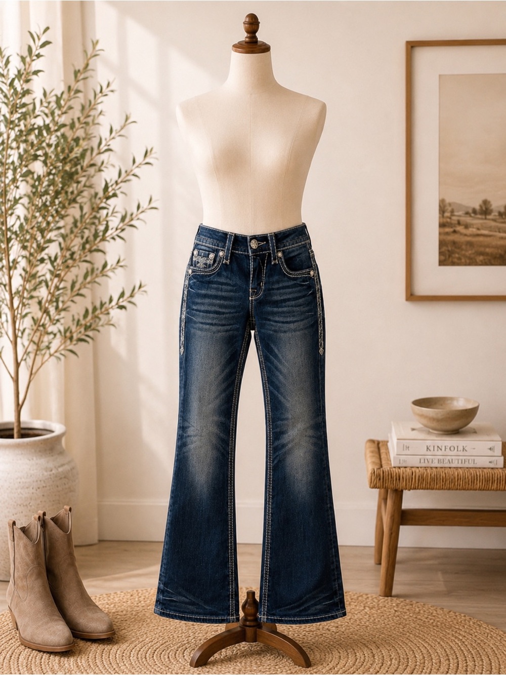 Rock Revival Ginger Easy Fit Jeans 28x30 Bootcut Thick Stitch Western Denim - Picture 2 of 16